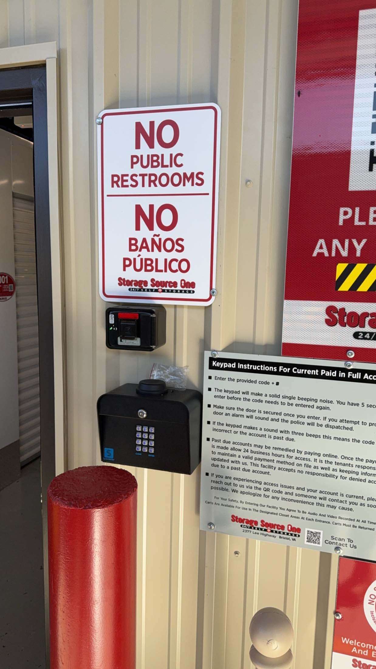 Keypad access at a Storage Source One facility